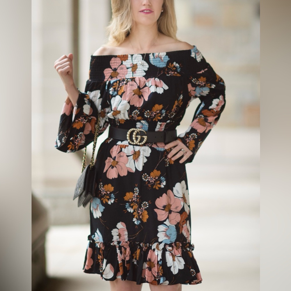 Ella Moon Eleni off the shoulder wide smocked ruffle hem dress